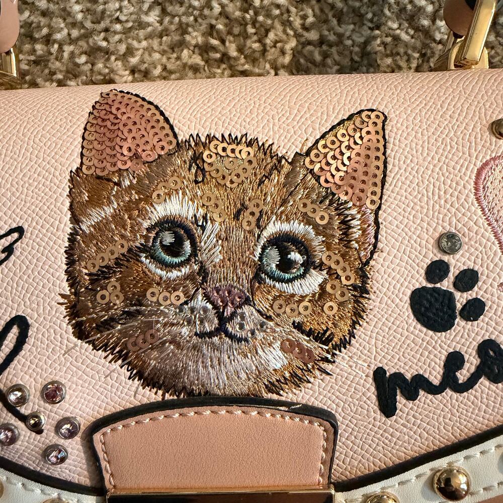 ALDO Lilopaw Cat Crossbody Top Handle Purse Pink Sequins RARE - Picture 3 of 8
